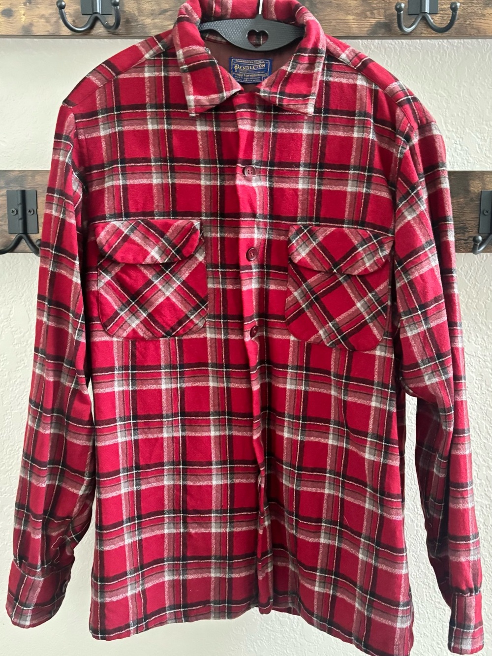 Pendleton Red and Black Plaid Men's Button-Down Shirt Jacket